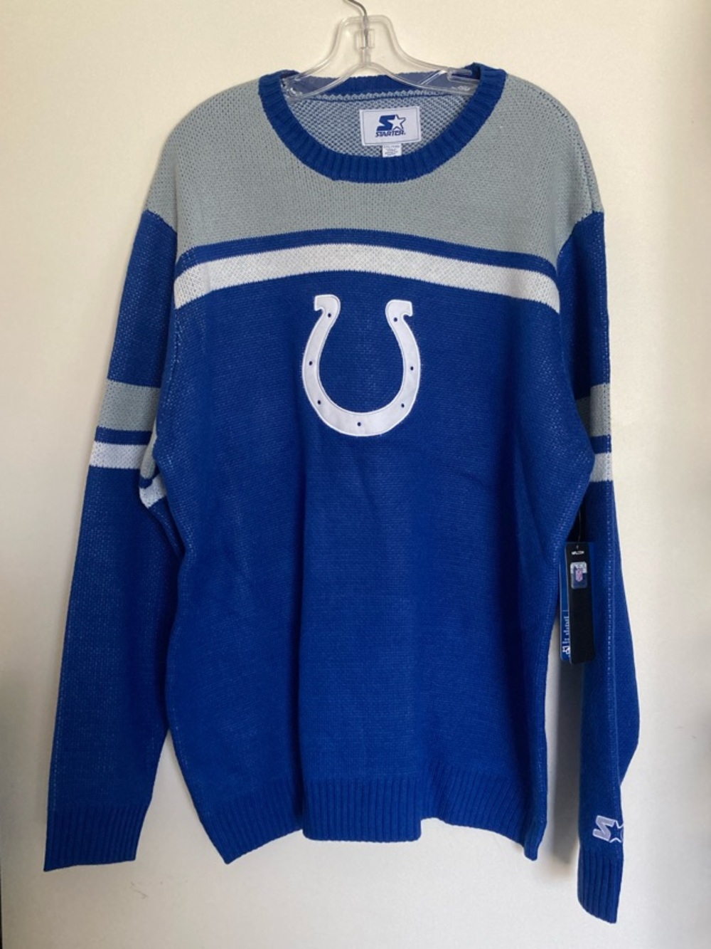 STARTER Men's Colts Royal Blue & Gray Crewneck Sweater